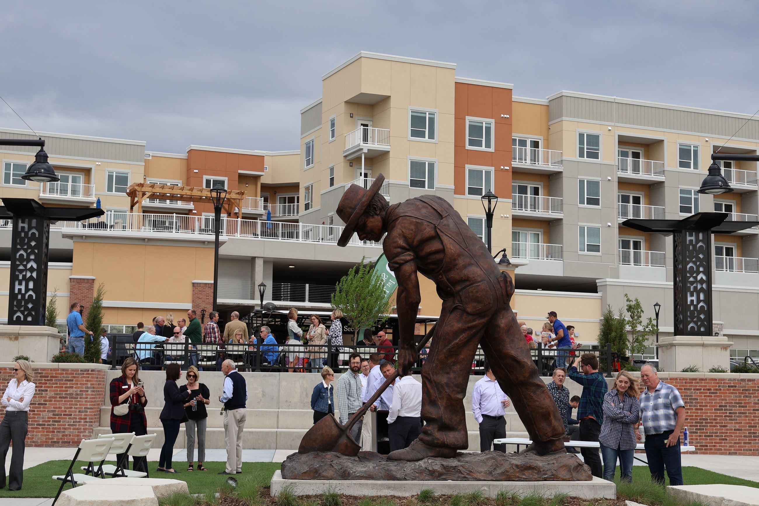 A bronze statue at Heritage Park Plaza in Andover