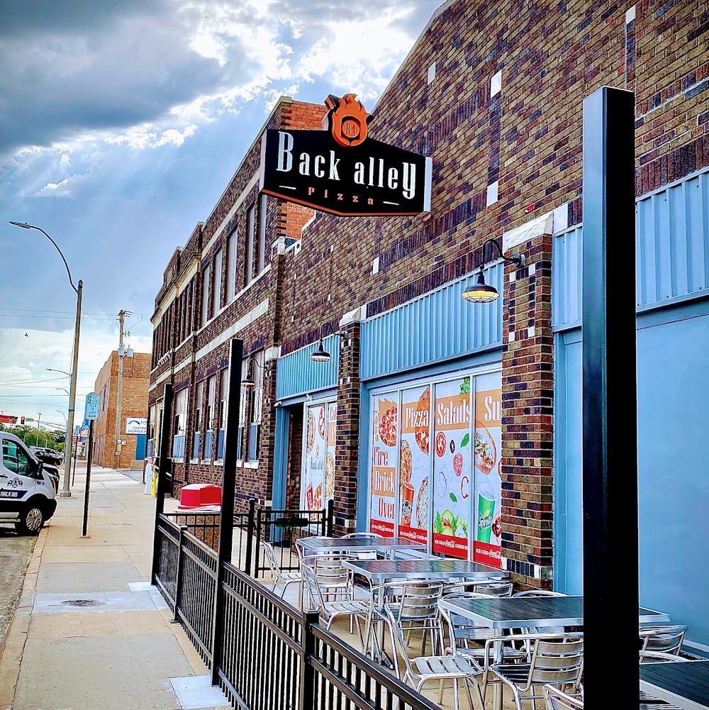Back Alley Pizza storefront in downtown Newton