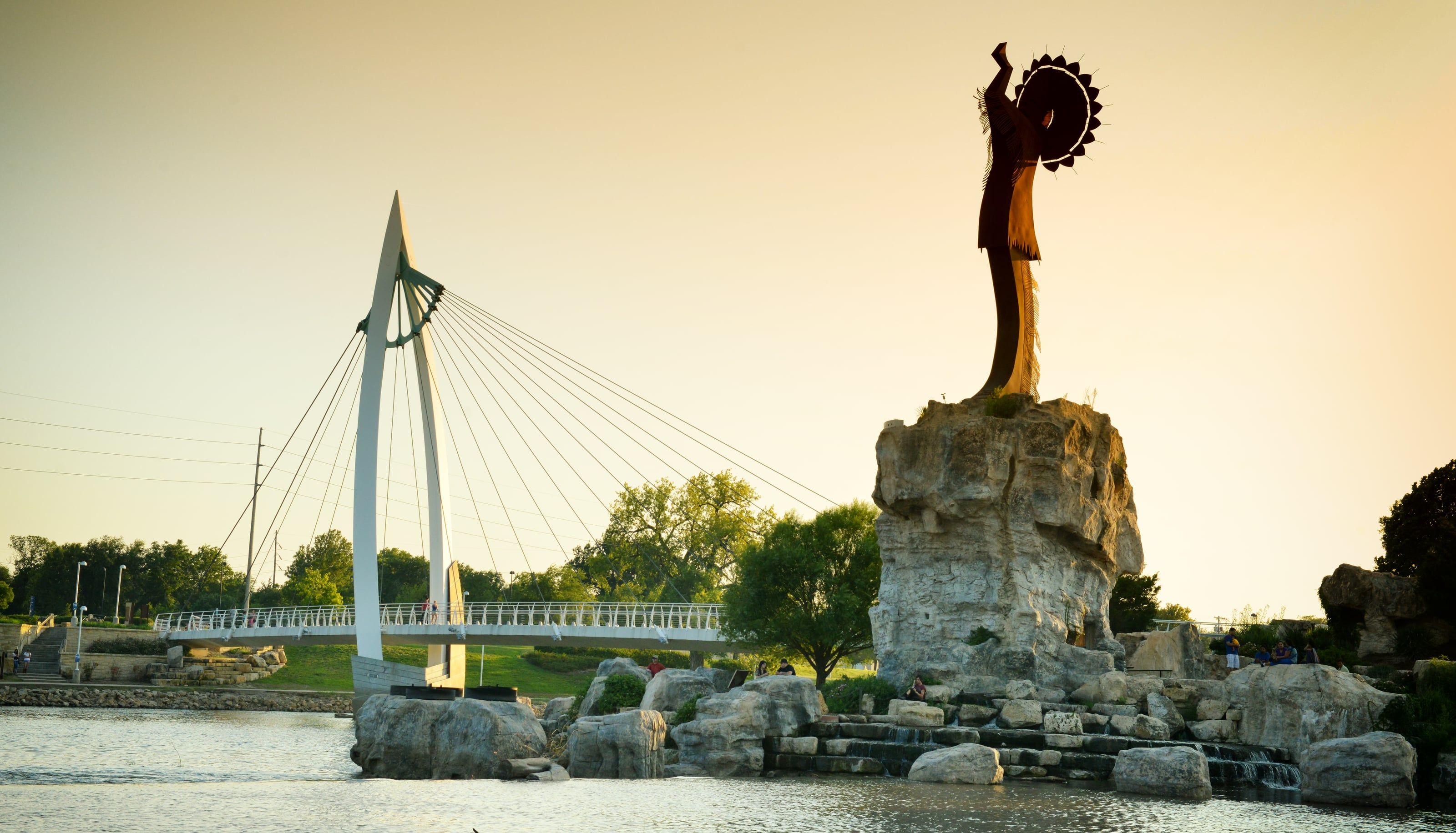The Keeper of the Plains sculpture beside the Arkansas River in Wichita